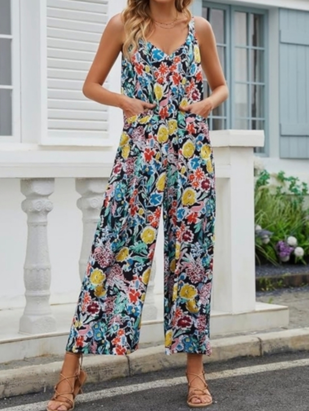 Natural Life NWT Chelsea Cotton Jumpsuit Floral Wide Leg Jumpsuit Romper Boho XL - Picture 2 of 8